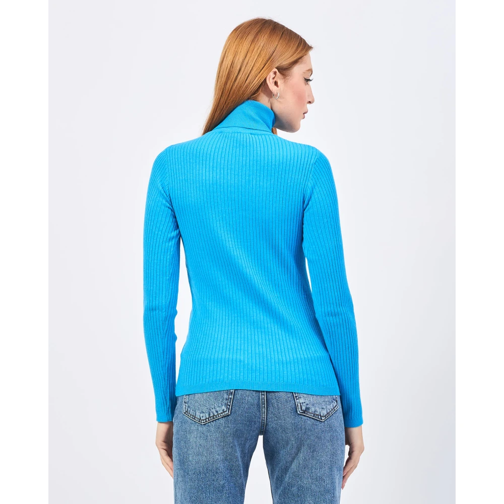 Gaudi Blauwe Geribbelde Trui met Lurex Details Blue Dames