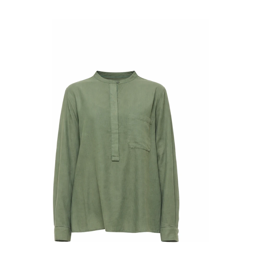Pomandère Women's Green Blouses, L, Silk-Cotton Poplin Shirt