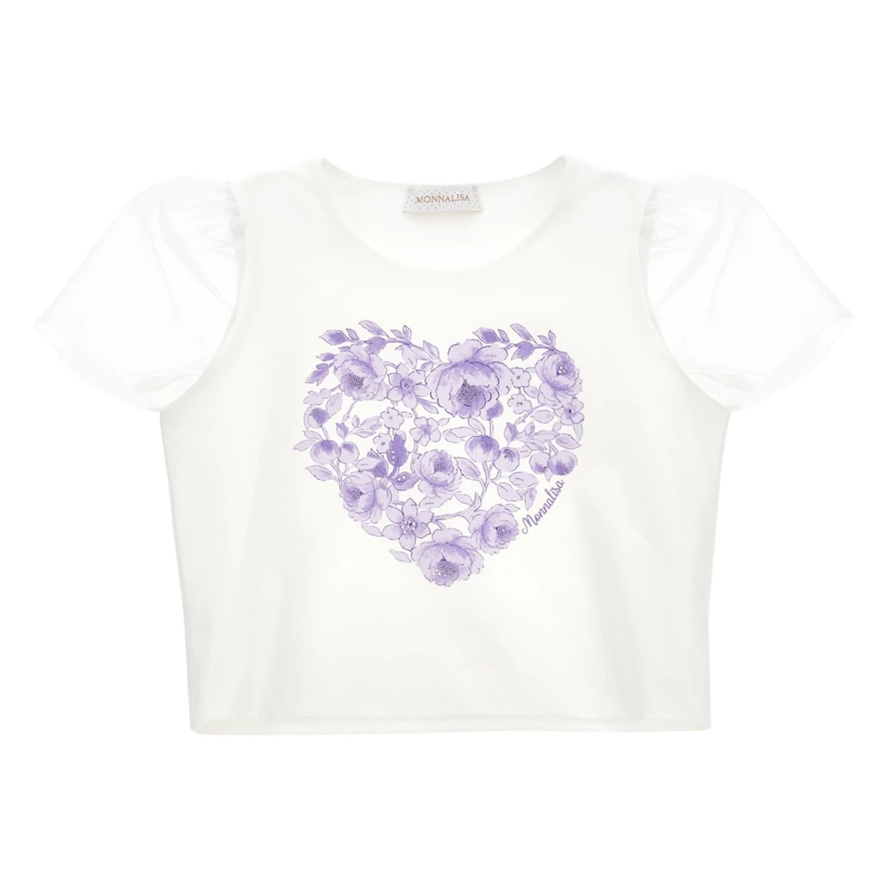 Monnalisa Girls Beige Heart T-Shirt Ivory - Kids Short Sleeve T-Shirts - 14 Y - Kids