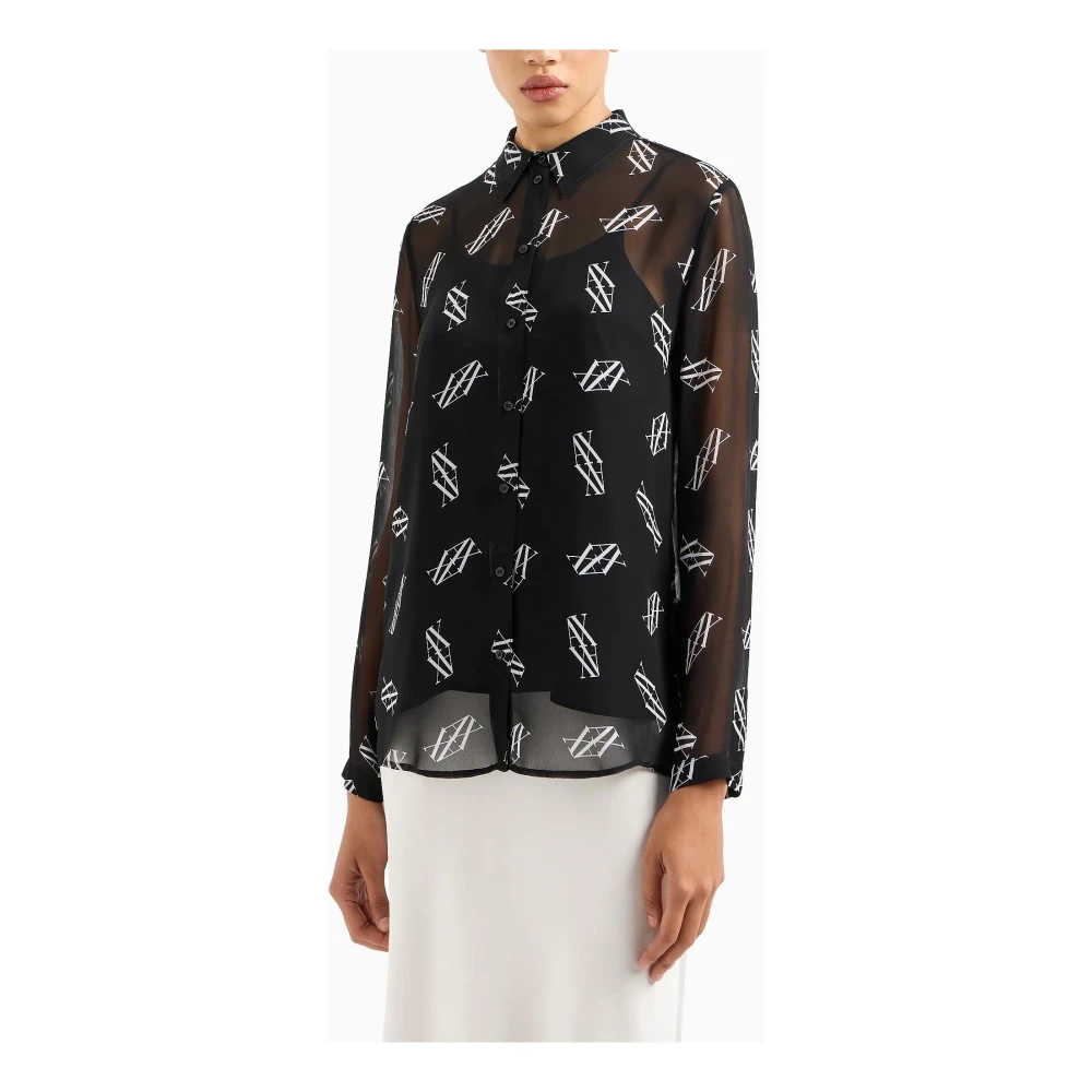 Armani Exchange Fantasia Logo Klassieke Shirt Lange Mouw Black Dames