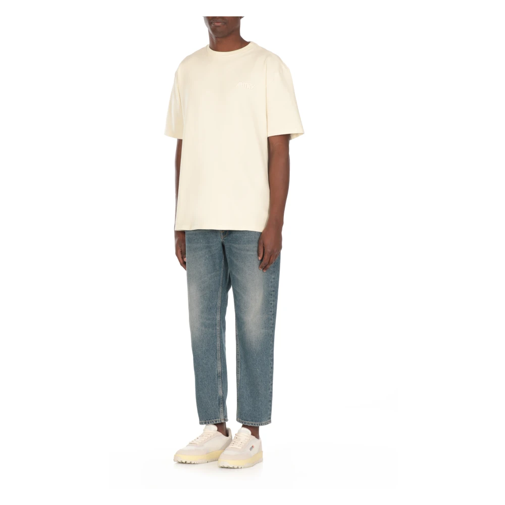 Autry Ivoor Katoenen T-shirt met Ronde Hals Beige Heren