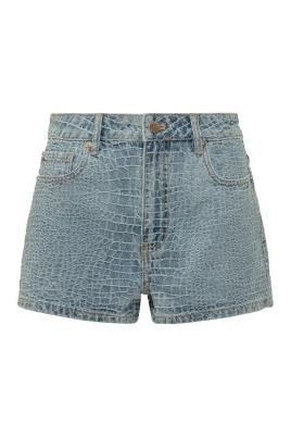 Croc Effect Denim Shorts