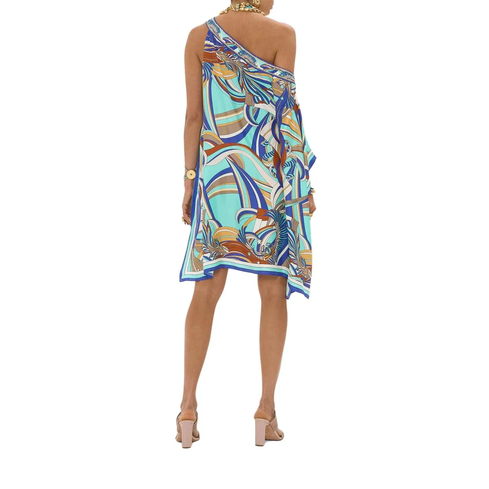 Camilla Blauwe Geometrische One Shoulder Kaftan Multicolor Dames