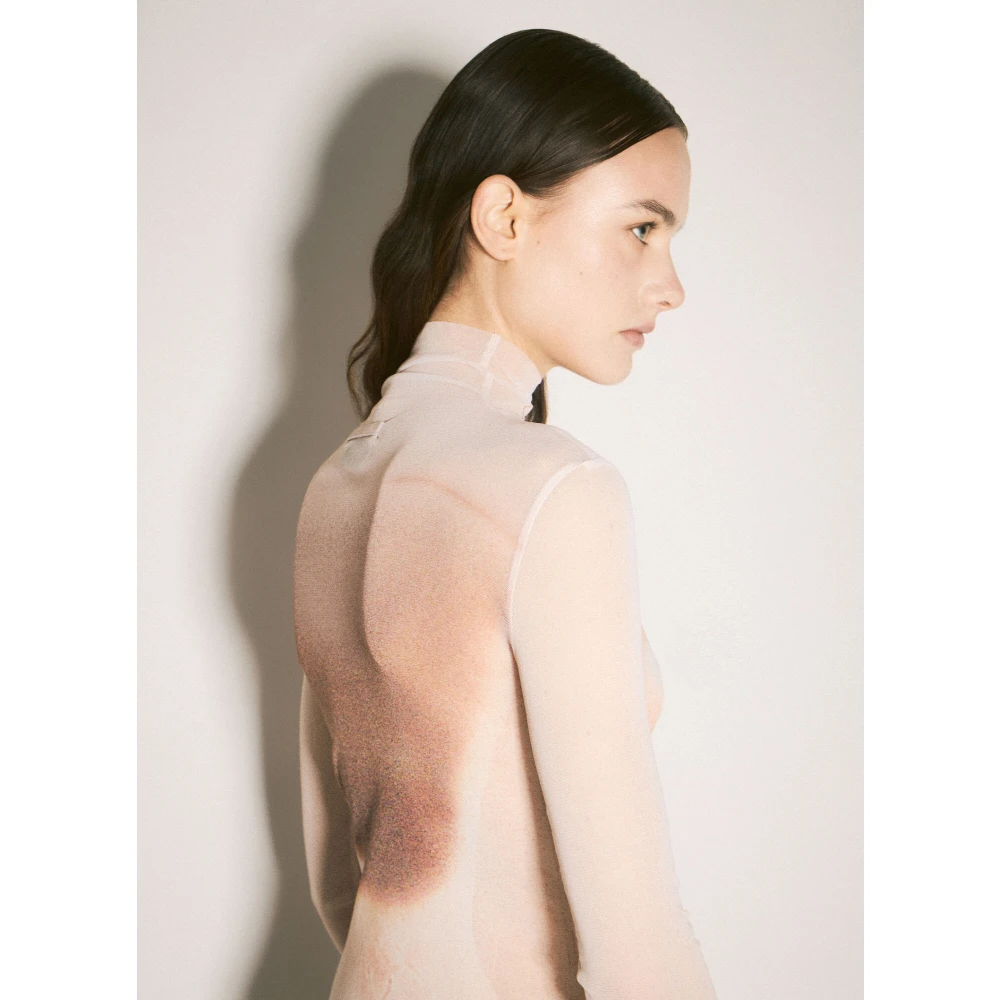 Jean Paul Gaultier Gedrukt Mesh Maxi Jurk Pink Dames