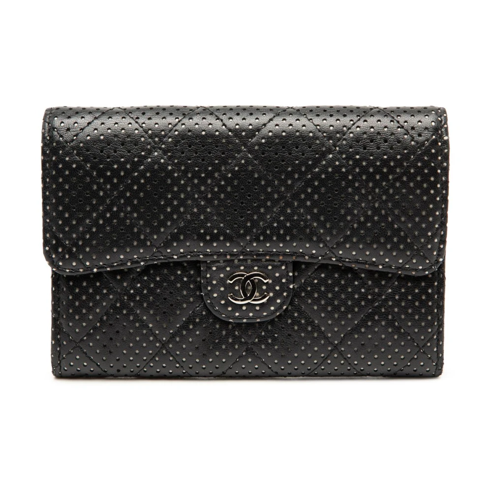 Chanel Vintage Women's Black Pre-Owned Vintage Perforated Quilted Flap Wallet
