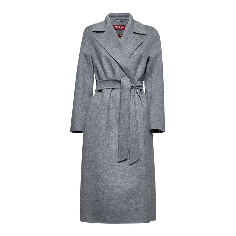 Max Mara Studio Asymmetrische Geribbelde Taille Jas Gray Dames