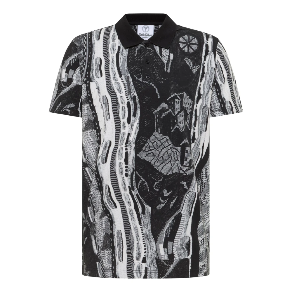 Carlo Colucci Men's Black Knitprint Polo Shirt