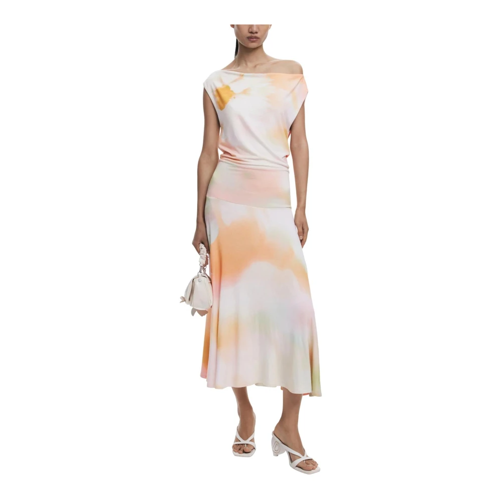 Desigual Women's Multicolor Midi Dresses,, Orange Sleeveless Boat Neck Dress Large