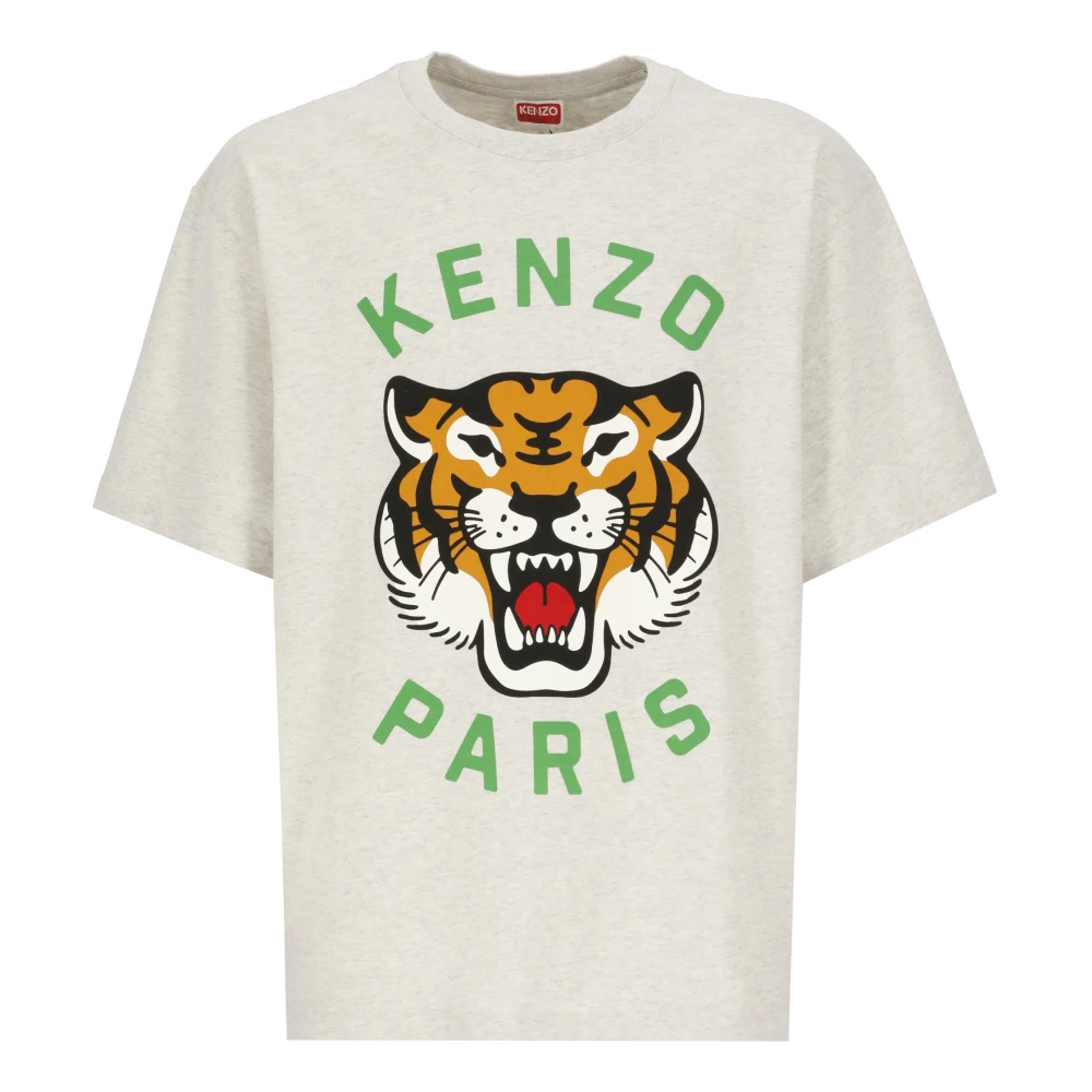 Kenzo Grijze T-shirt met Lucky Tiger Print Gray Heren