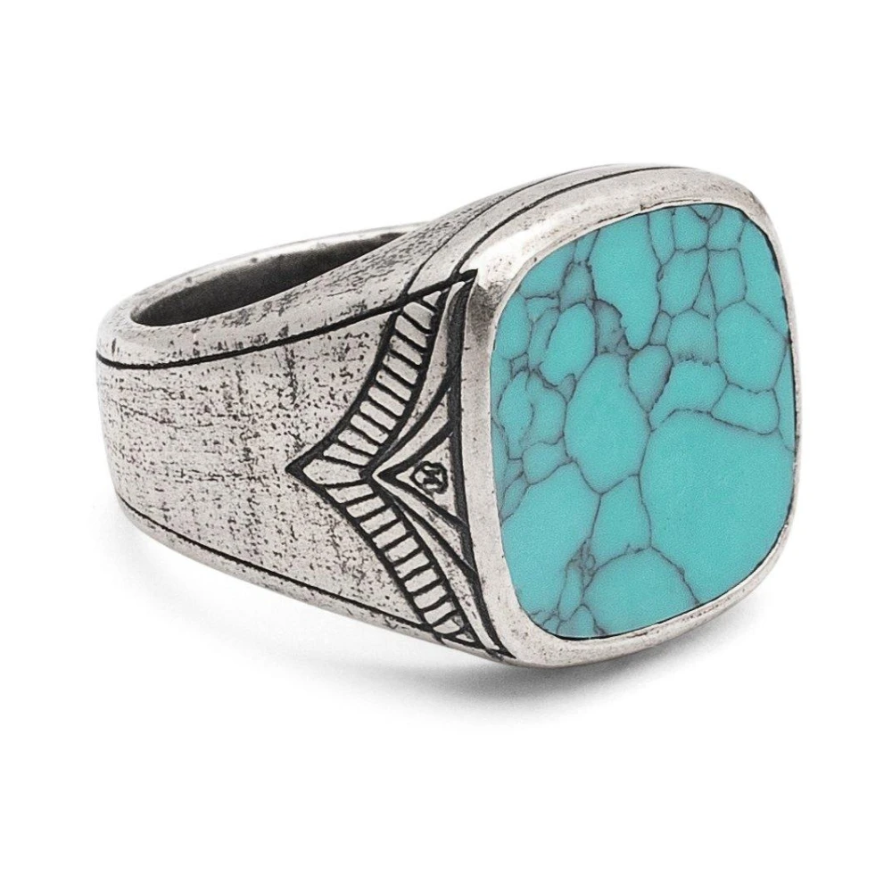 Vintage Sterling Silver Signet Ring with Genuine Turquoise