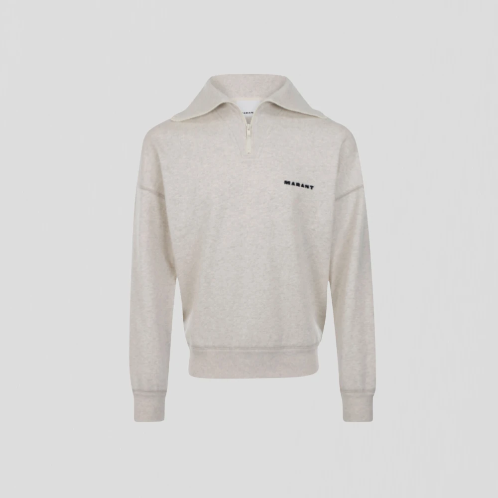 Isabel marant Half-Zip Logo Sweater in Ecru Beige Heren