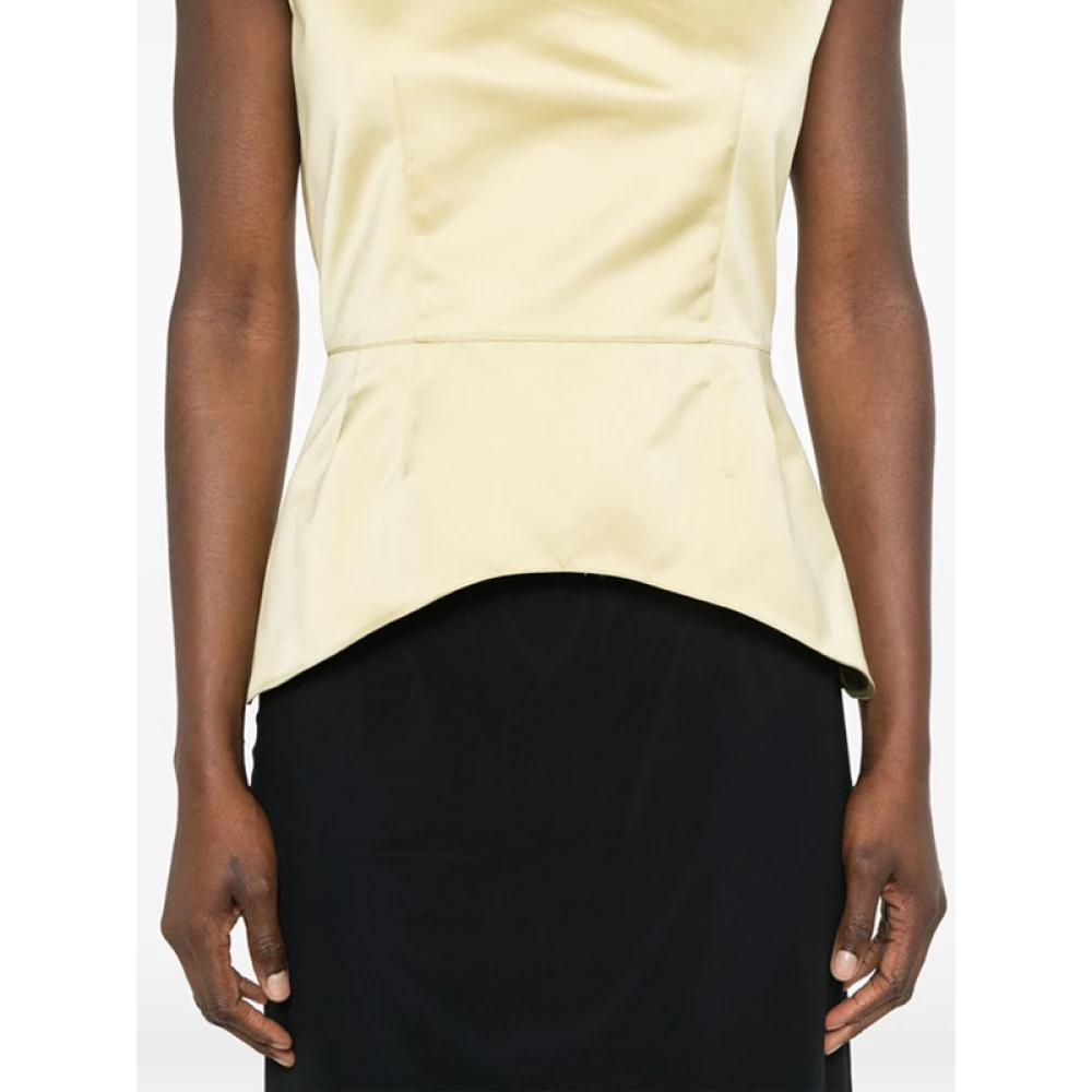 Fabiana Filippi Satin Flared Sleeveless Top Yellow Dames