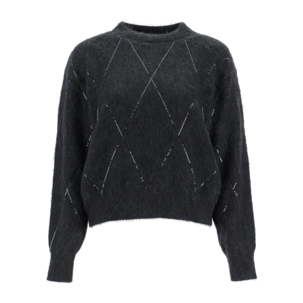 BRUNELLO CUCINELLI Diamantgeborduurde Crew Neck Sweater Black Dames