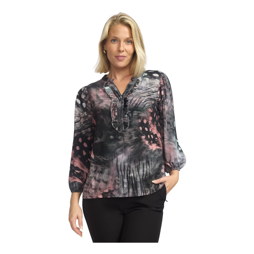 2-Biz Grijs Roze Paisley Blouse Multicolor Patroon Gray Dames