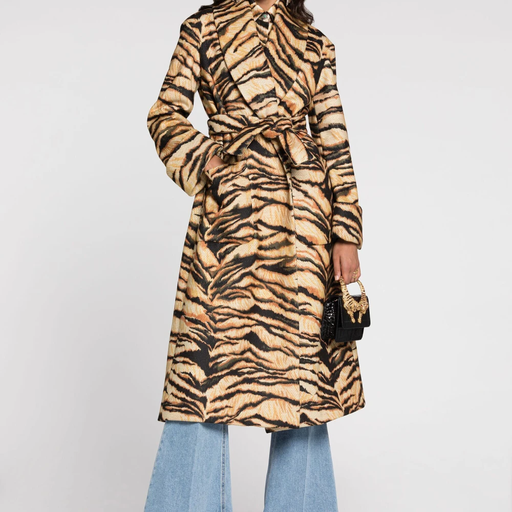 Roberto Cavalli Tijgerprint Omslagjas met Riem Brown Dames