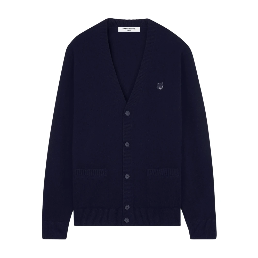 Maison Kitsuné Vossenhoofd Patch Lamswollen Vest Blue Heren