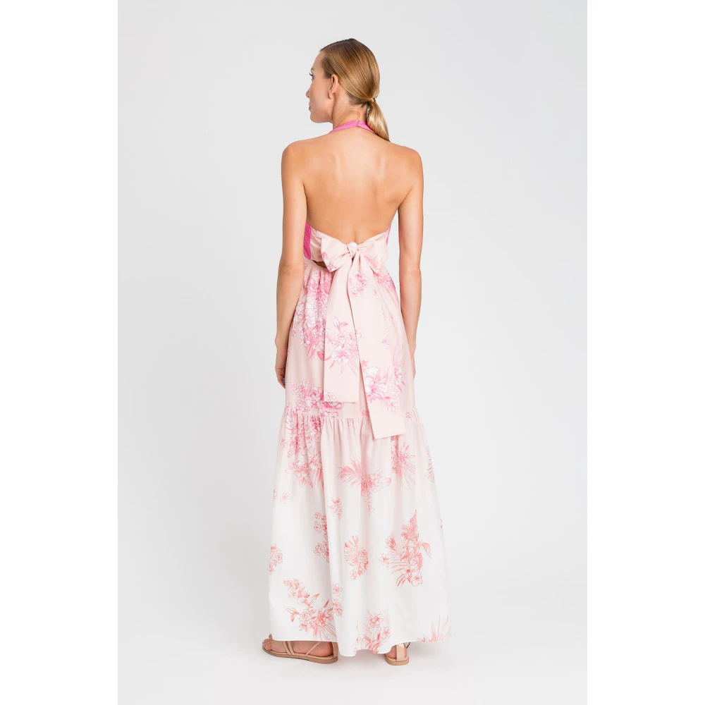 Twinset Gehaakte Bustier Maxi Jurk Toile de Jouy Multicolor Dames