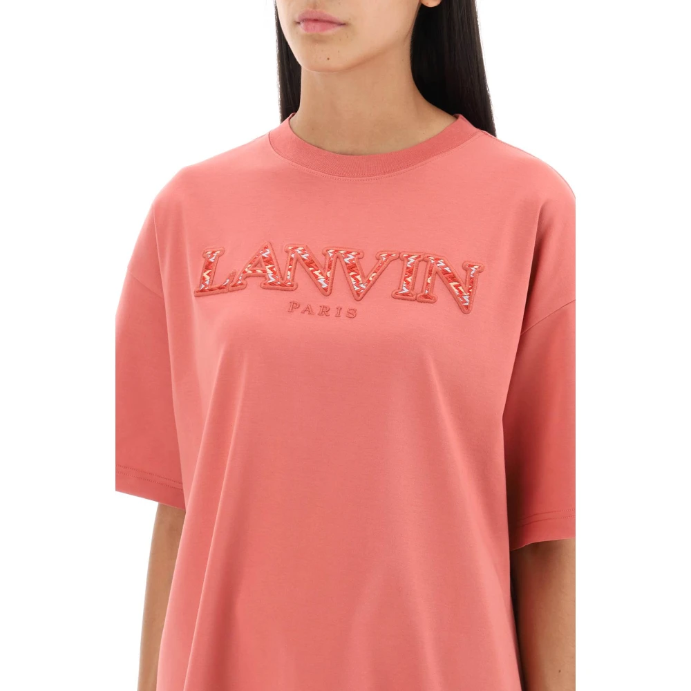 Lanvin Oversized Curb Logo T-Shirt Pink Dames