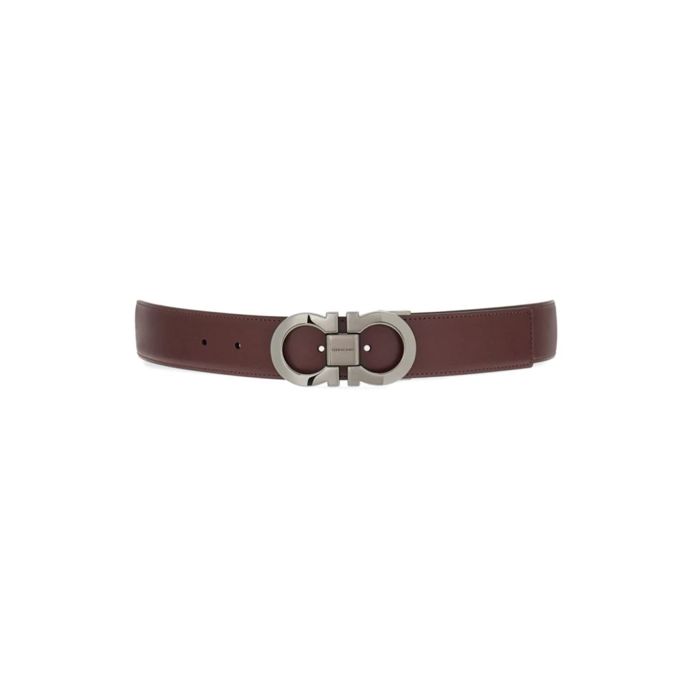 Salvatore Ferragamo Bruin Leren Omkeerbare Riem Gancini Gesp Brown Heren