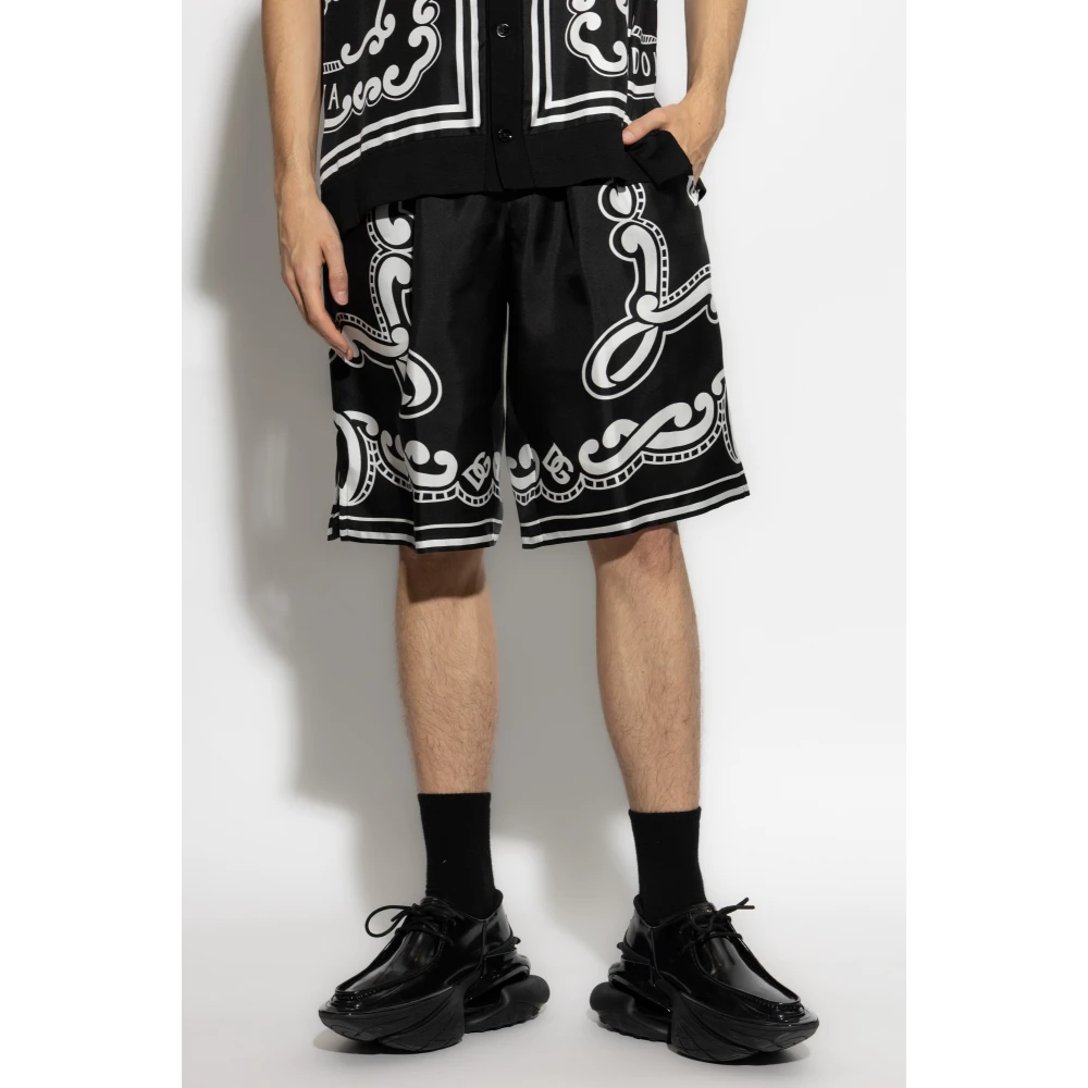 Dolce & Gabbana Zijden shorts met print Black Heren