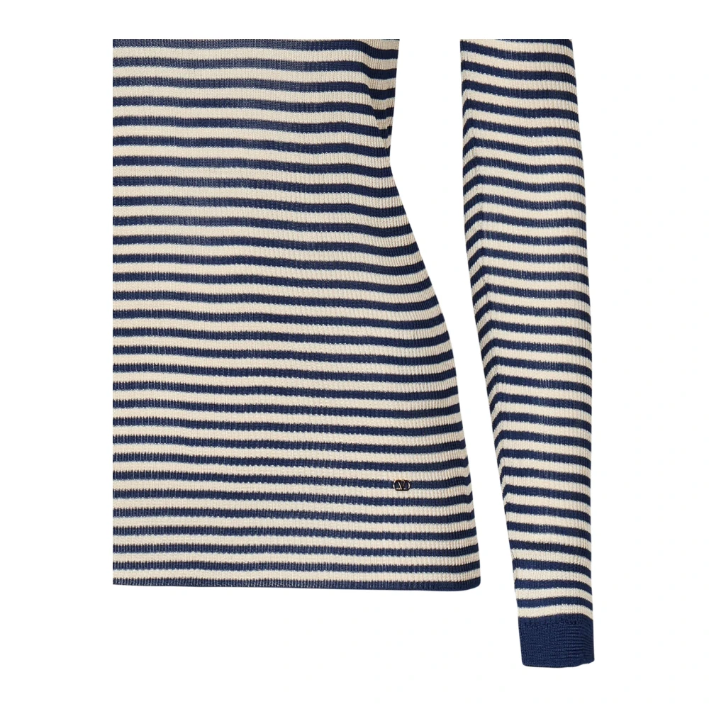 Valentino Garavani Blauw Gestreepte Zijden Trui Blue Dames