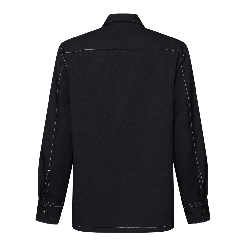 Jil Sander Navy Blauwe Zip-Up Overhemdjasje Blue Heren