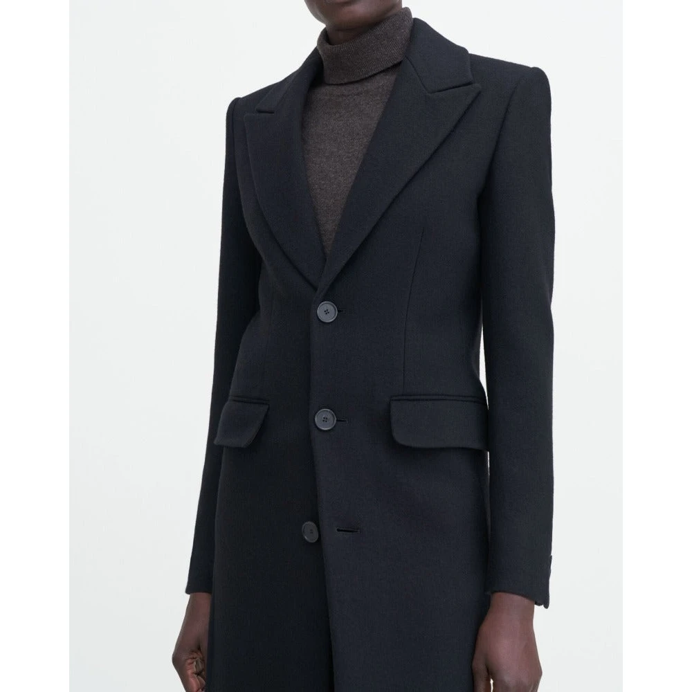 Filippa K Zwarte wollen jas met brede schouders Black Dames