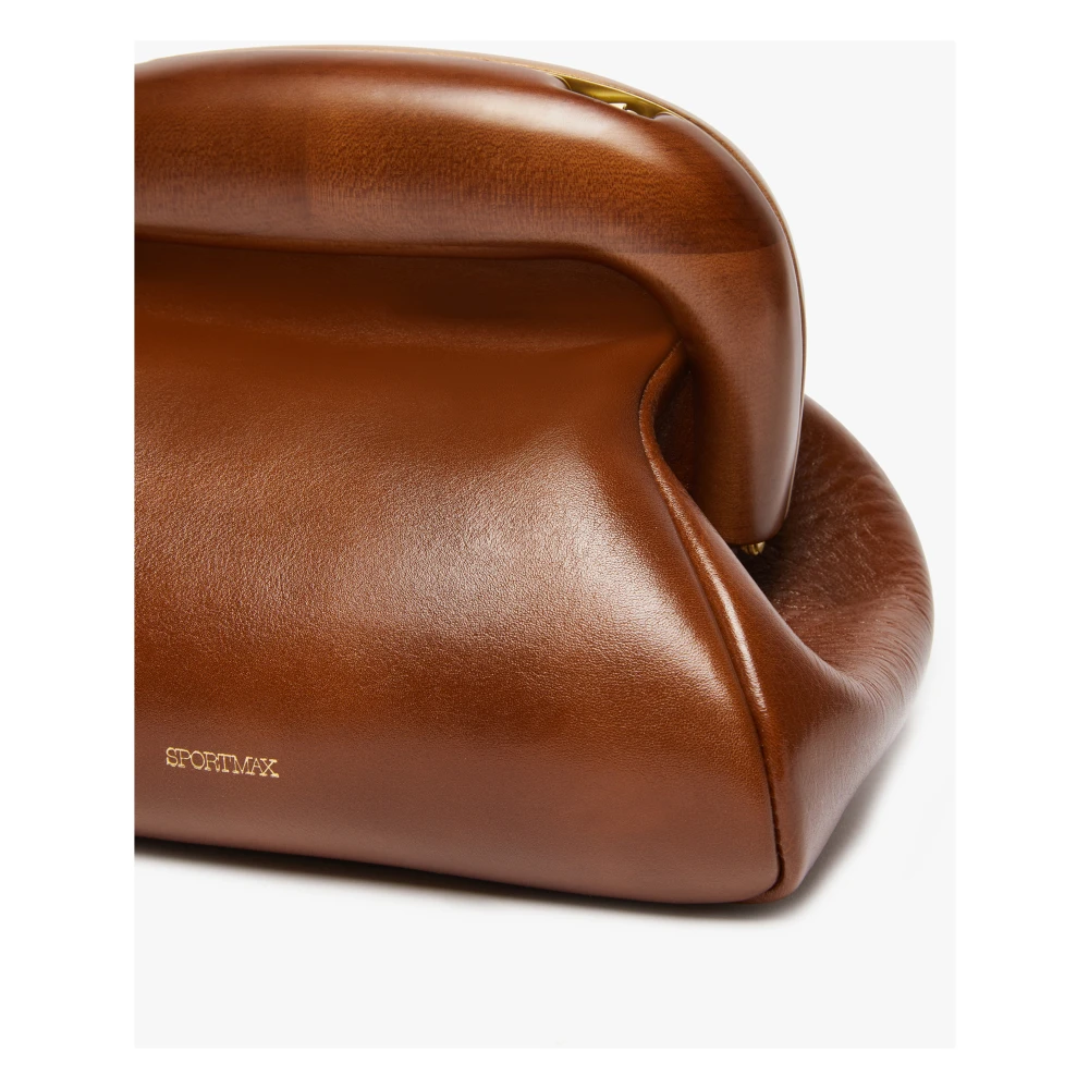 SPORTMAX Witte leren schoudertas met houten frame Brown Dames