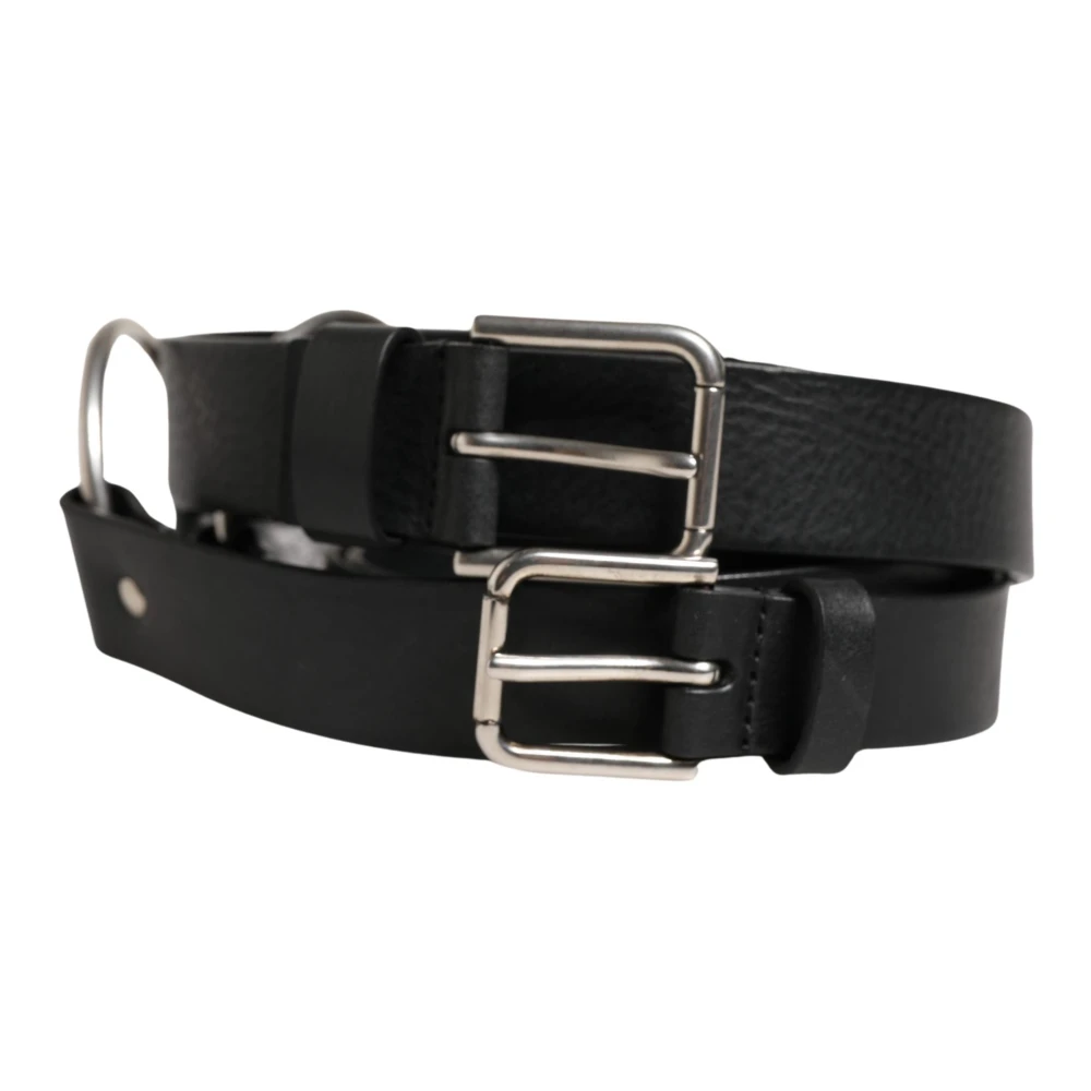 Dolce & Gabbana Women's Silver Double Strap Leather Buckle Belt