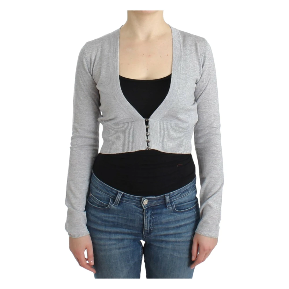 Roberto Cavalli Women's Gray Cropped Cardigan - Cardigans - M - Knitwear