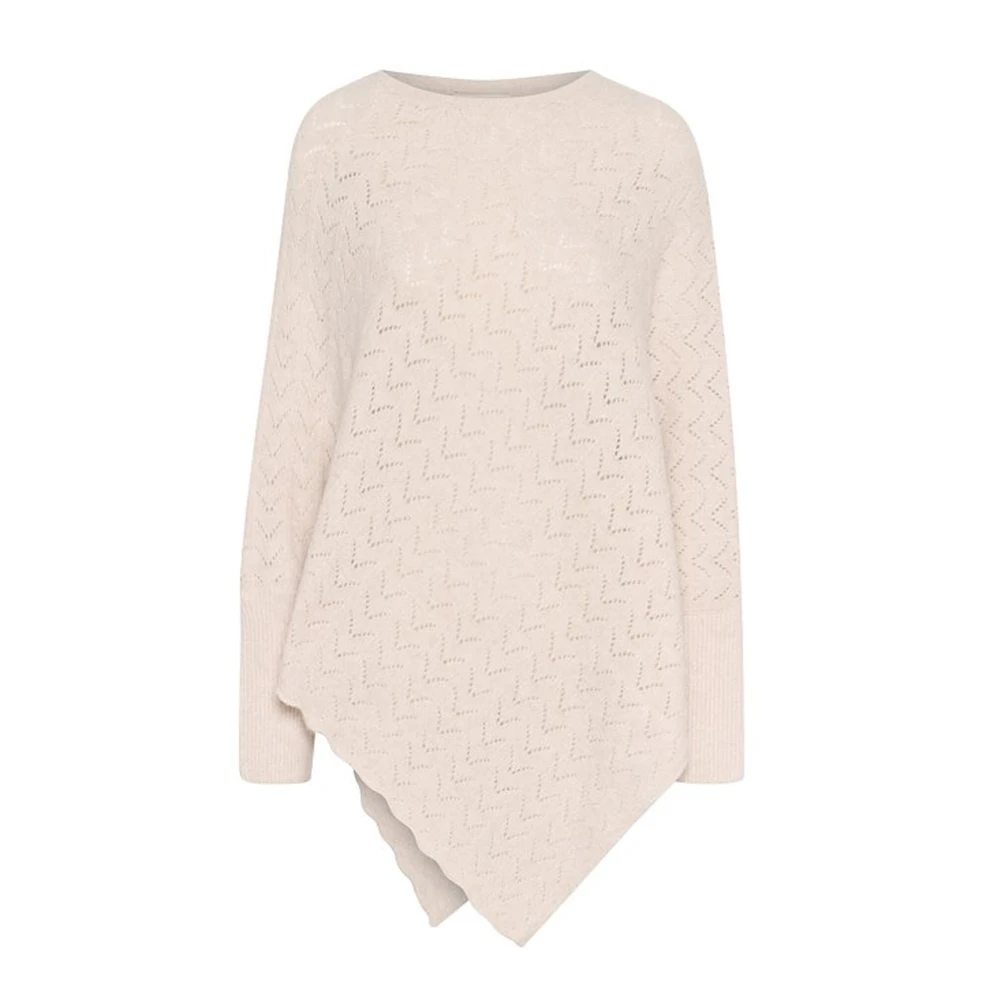 Cream O-Neck Knit Poncho Strik Beige Dames