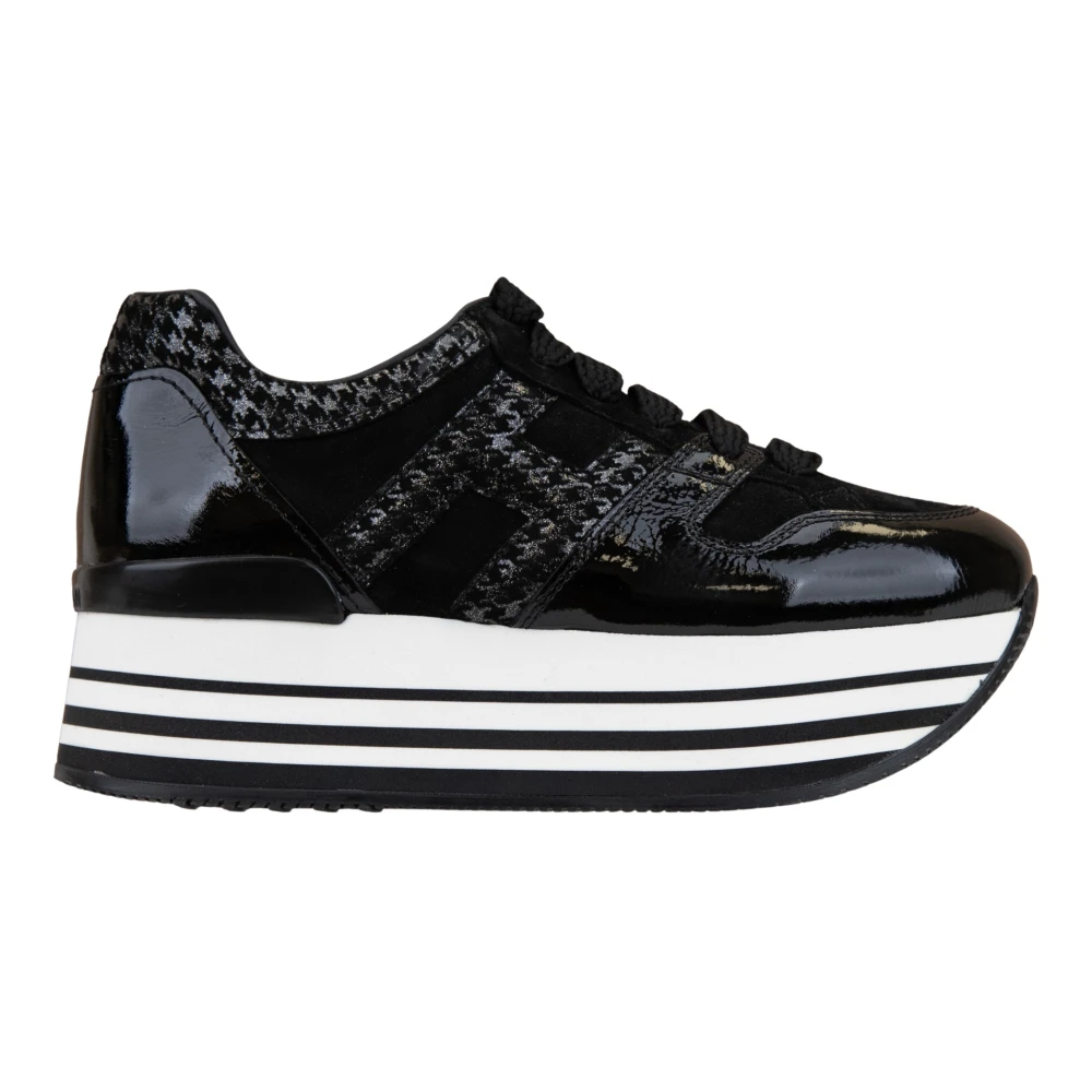 Hogan Mocka Läder Glitter Sneakers Damer Snörning Black, Dam