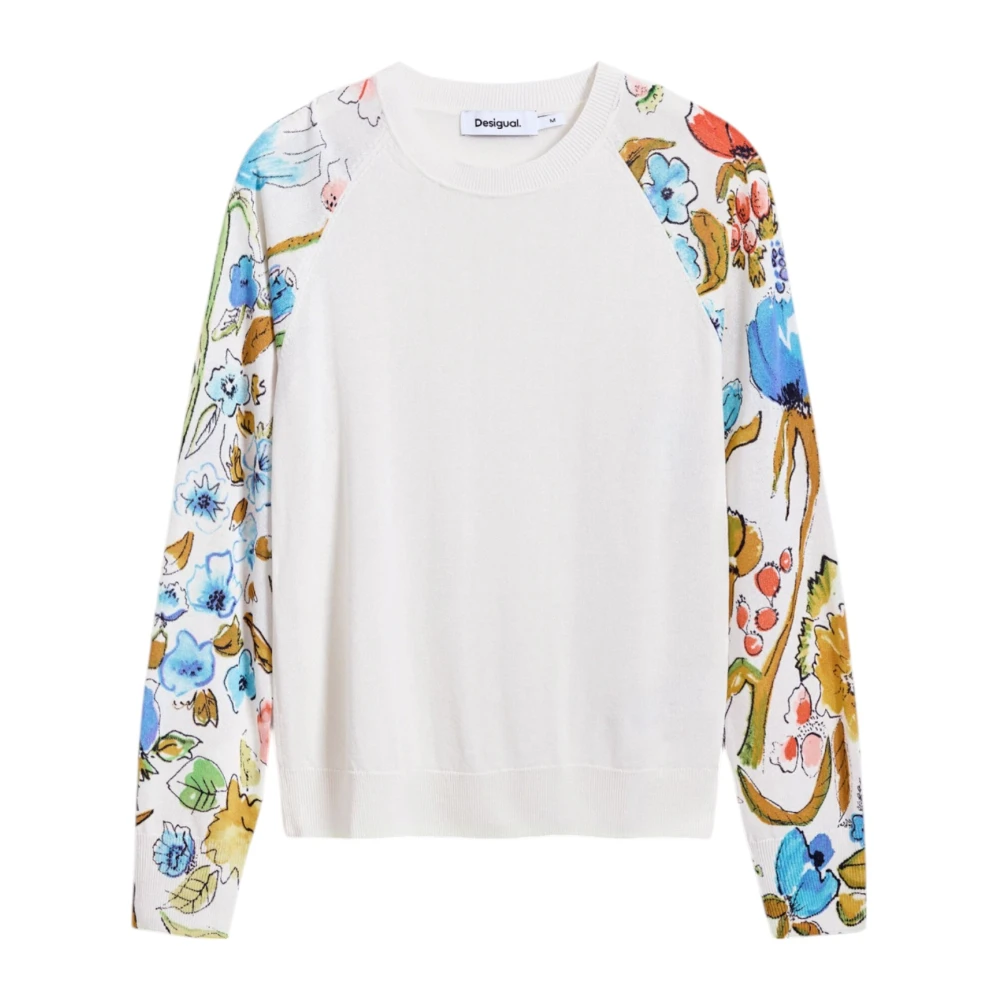 Desigual Women's White Round-Neck Knitwear,, Spring/Summer Sweatshirt Collection Large
