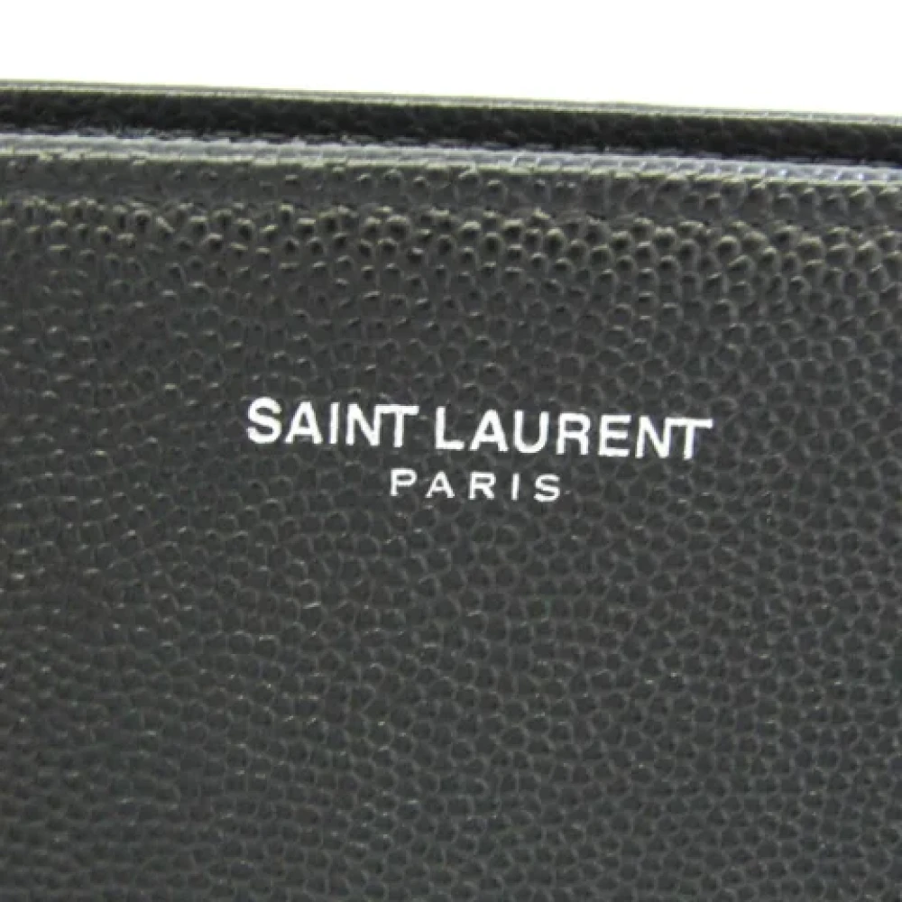 Saint Laurent Vintage Tweedehands Zwarte Leren Portemonnee Saint Laurent Black Dames