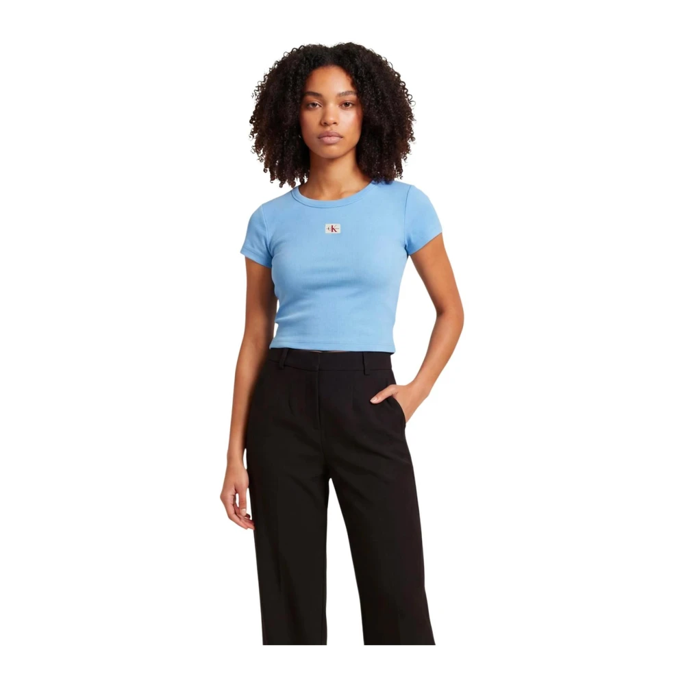 Calvin Klein Jeans Women's Blue T-Shirts, L, Short Sleeve Round Neck T-Shirt