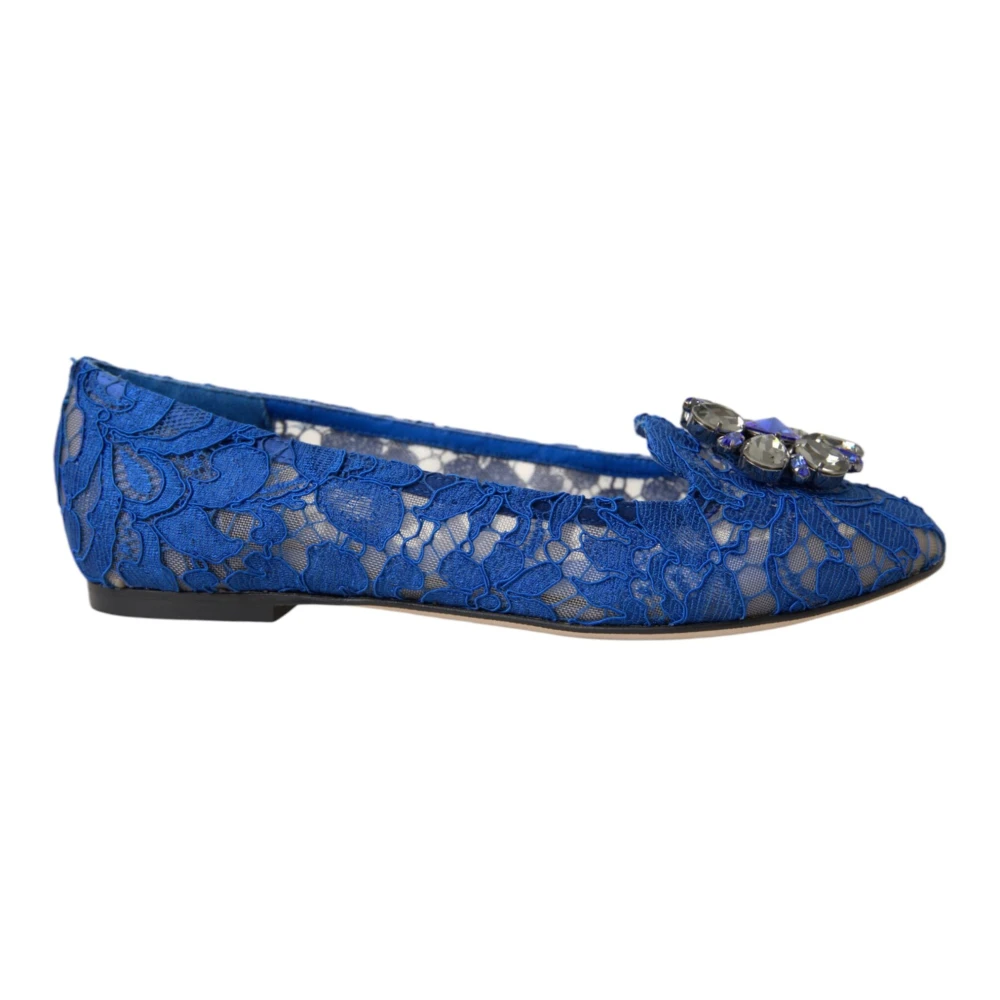 Dolce & Gabbana Women's Blue Lace Crystal Ballet Flats Loafers - Ballerina Shoes - 2 Uk - Shoes