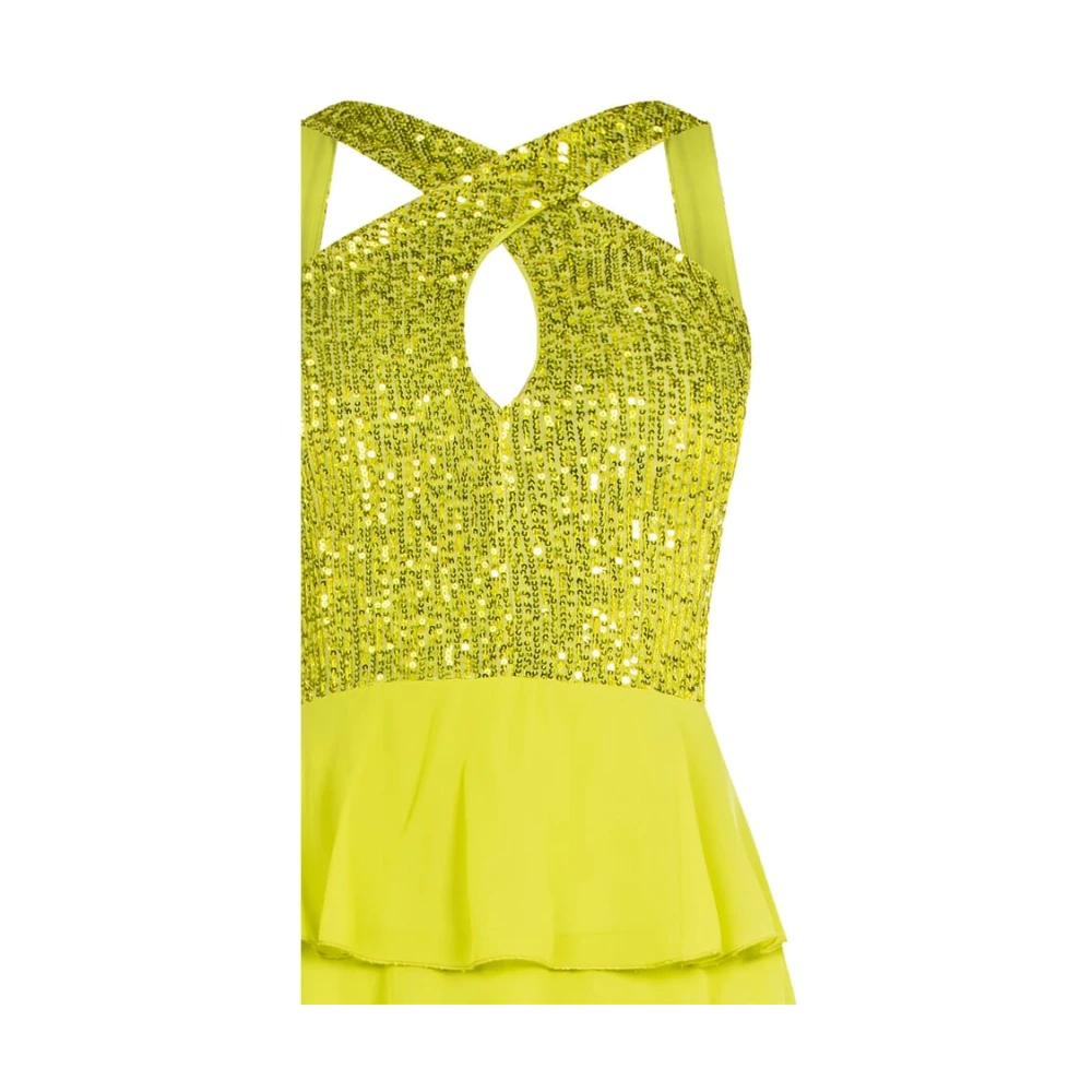 RINASCIMENTO Sequin Frill Jurk Georgette Crossover Green Dames