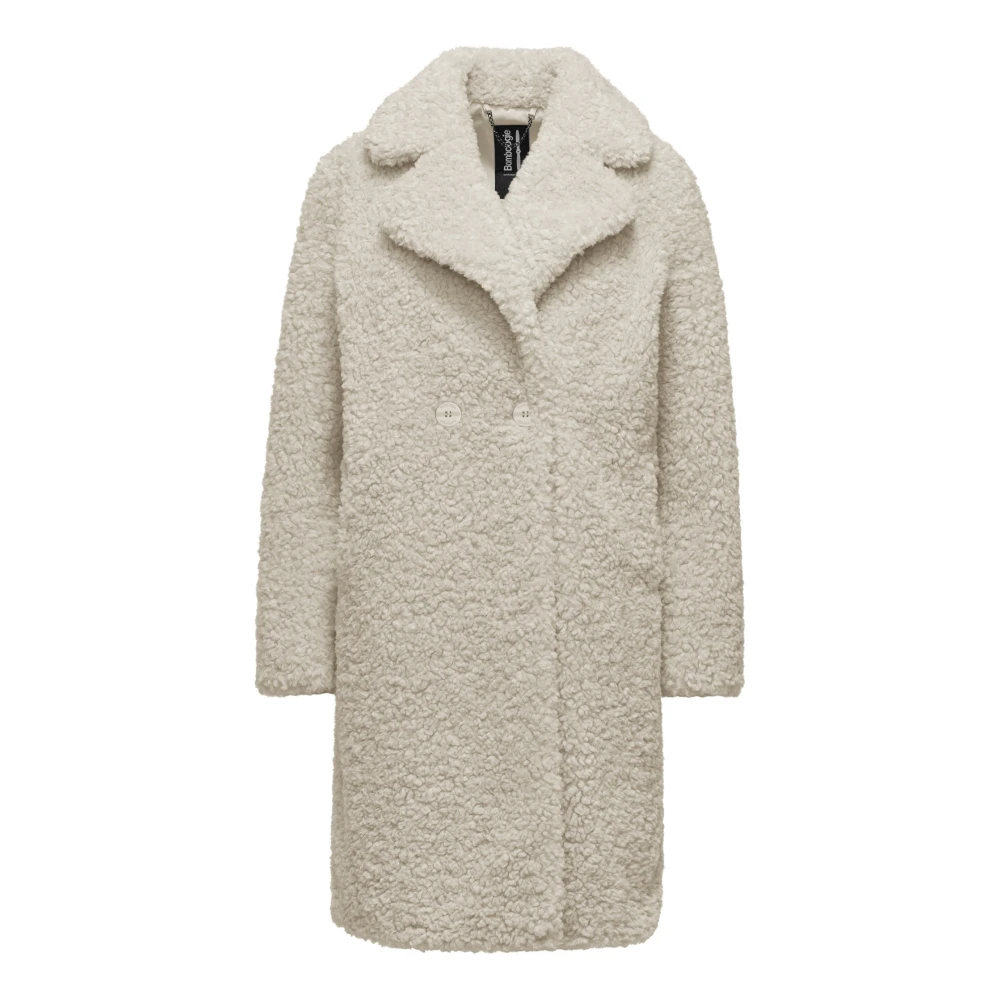 BomBoogie Krul-effect Sherpa Fleece Jas met Revers Beige Dames