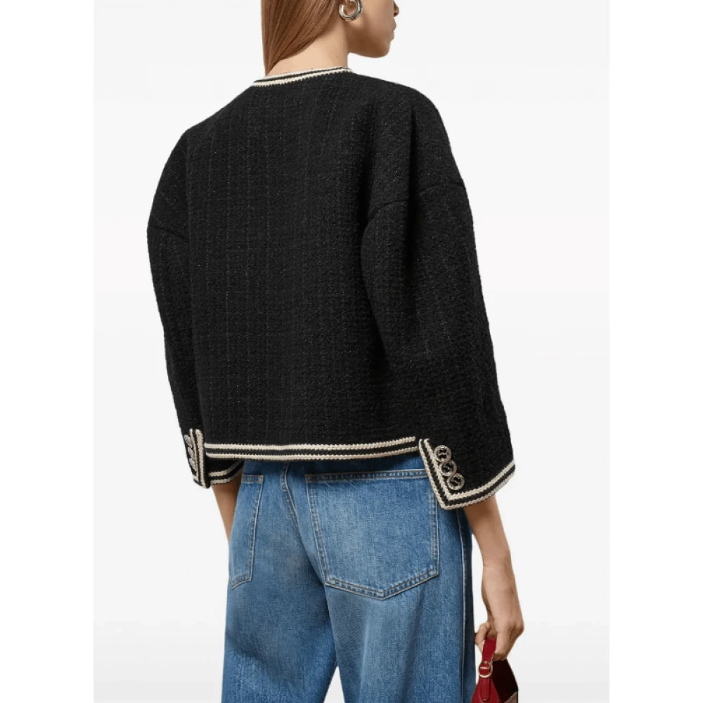 Gucci Zwart Wit Tweed Jas met Broche Detail Black Dames