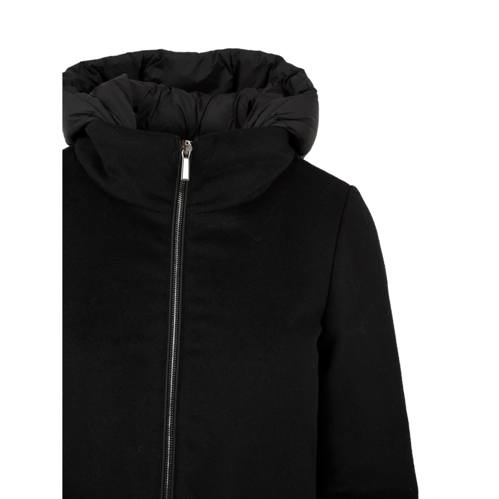 Moorer Zwarte jas met afneembare kraag Black Dames