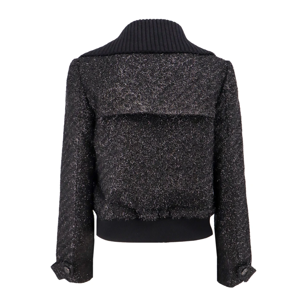 Self Portrait Jas met lurex-effect en geribbelde boorden Black Dames