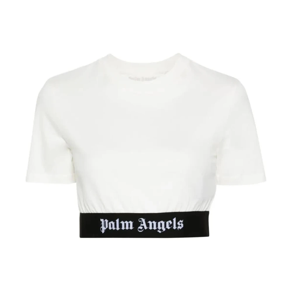 Palm Angels Logo Tape Crop Tee White Dames