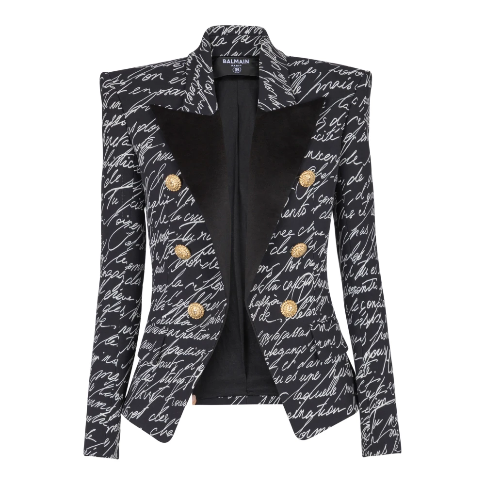 Balmain Jasje met 6 knopen en 'Love Letter'-print Black Dames