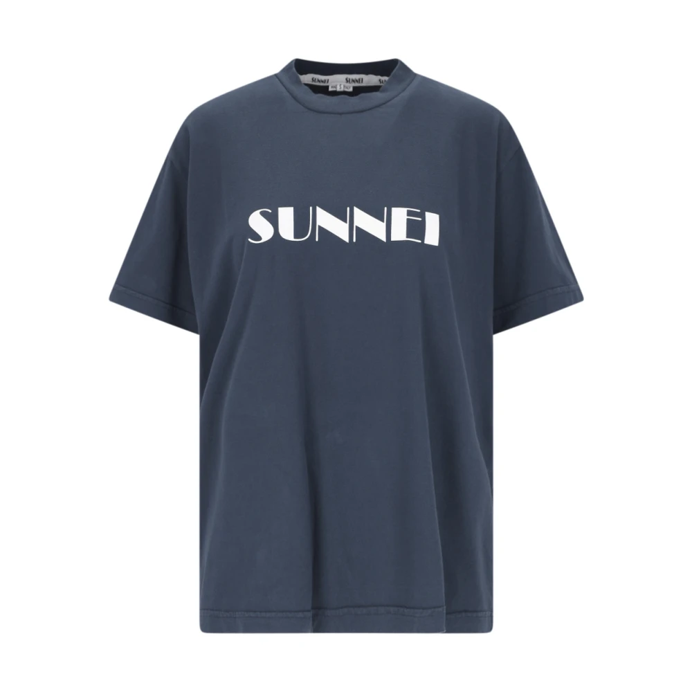 Sunnei Blauw Katoenen T-shirt met Logo Blue Dames