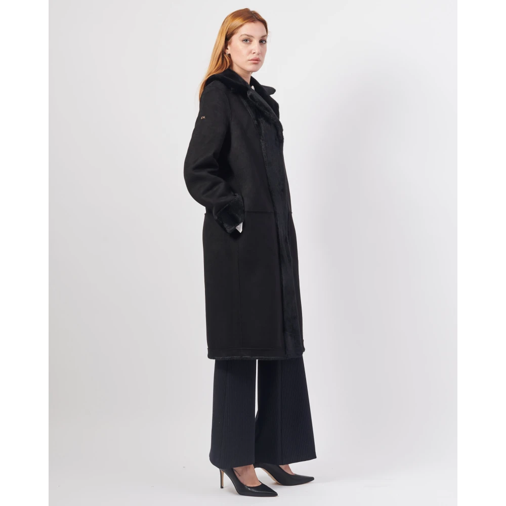 YES ZEE Zwarte Lange Omkeerbare Jas Elegante Stijl Black Dames