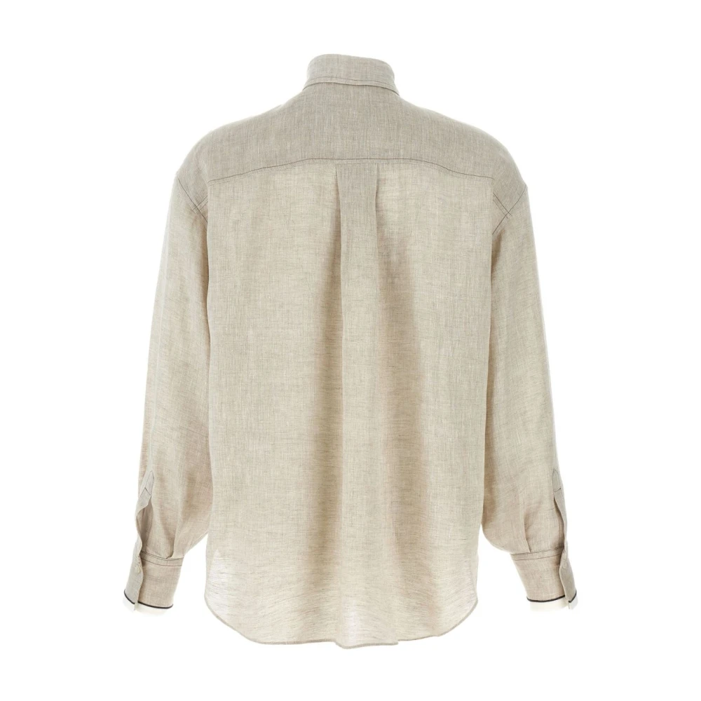 BRUNELLO CUCINELLI Beige Linnen Overhemd met Knoopsluiting Beige Dames