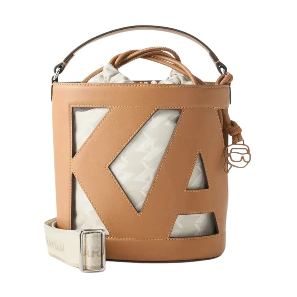 Karl Lagerfeld Beige Ikon Monogram Bucket Bag - Female - Bucket Bags - One Size - Bags