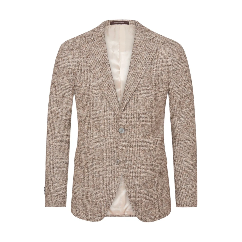 Oscar Jacobson Slim Fit Geruite Blazer Beige Heren