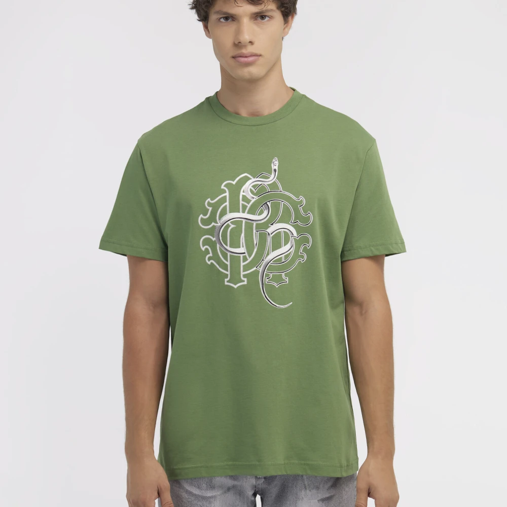 Roberto Cavalli T-shirt met slangenprint Red Heren