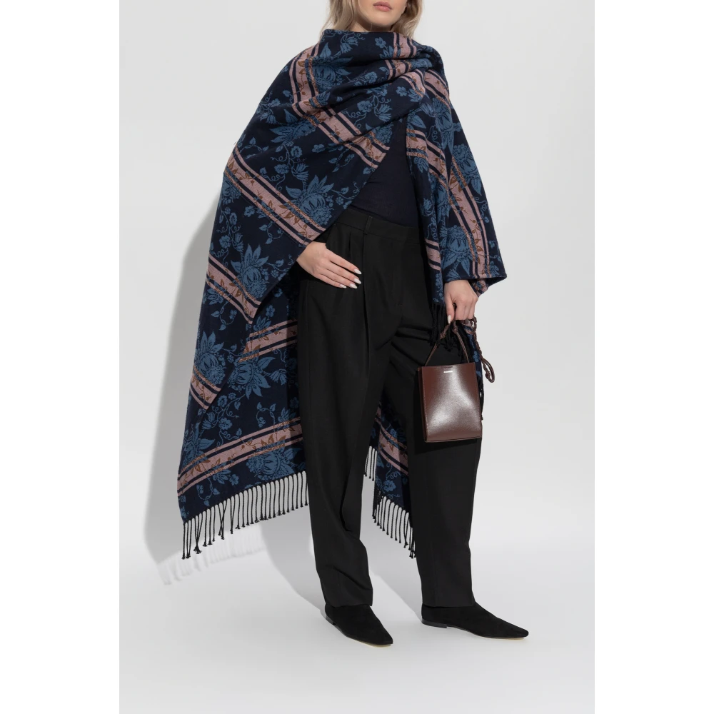 ETRO Wollen poncho met bloemmotief Blue Dames